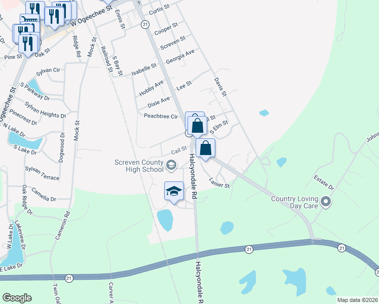 map of restaurants, bars, coffee shops, grocery stores, and more near 104 Halcyondale Road in Sylvania