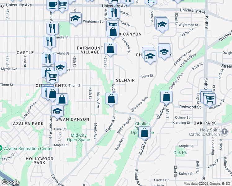 map of restaurants, bars, coffee shops, grocery stores, and more near 3153 Belle Isle Drive in San Diego