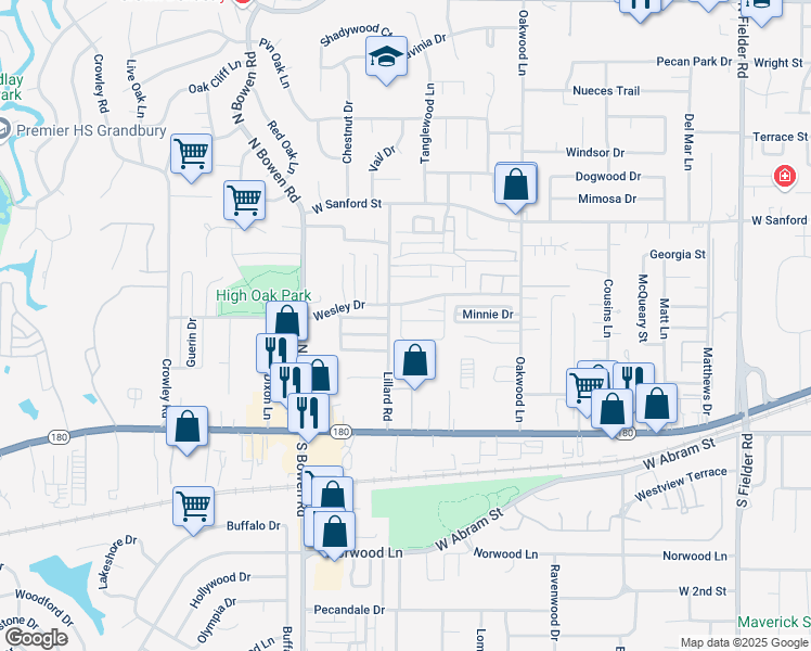 map of restaurants, bars, coffee shops, grocery stores, and more near 2201 Lamplighter Circle in Arlington