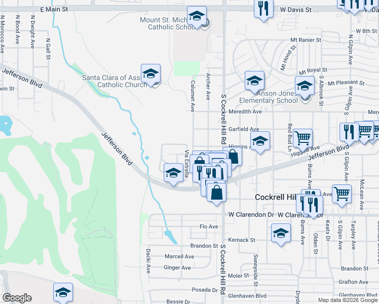 map of restaurants, bars, coffee shops, grocery stores, and more near 646 Via Estrella in Dallas