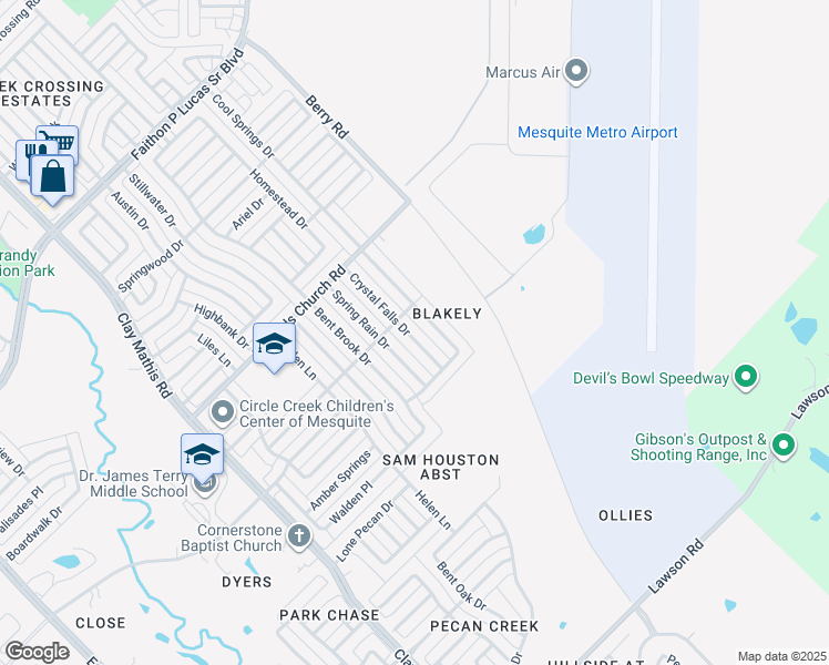 map of restaurants, bars, coffee shops, grocery stores, and more near 2704 Crystal Falls Drive in Mesquite