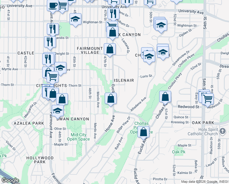 map of restaurants, bars, coffee shops, grocery stores, and more near 3153 Belle Isle Drive in San Diego