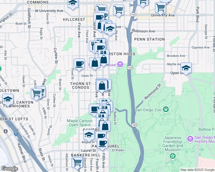 map of restaurants, bars, coffee shops, grocery stores, and more near in San Diego
