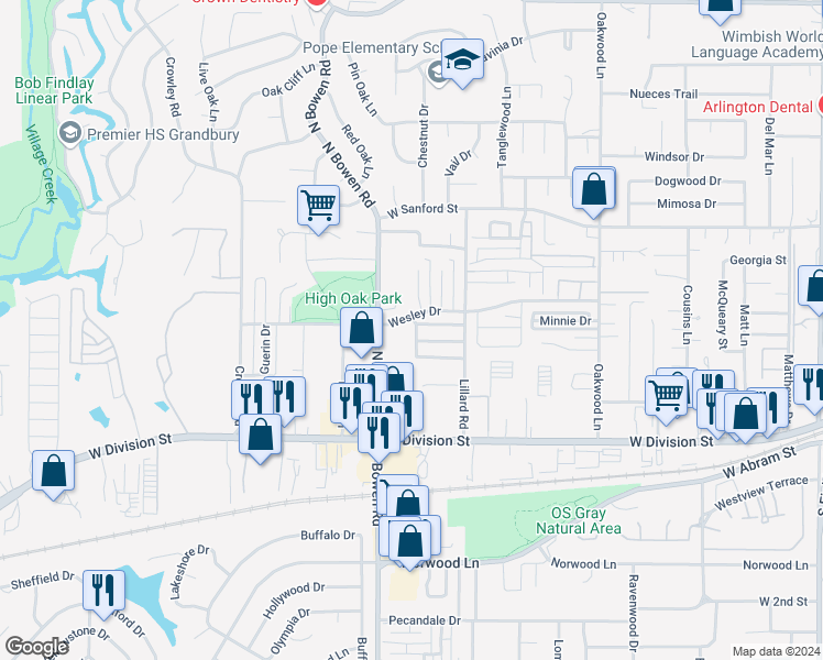 map of restaurants, bars, coffee shops, grocery stores, and more near 2346 Bloomfield Drive in Arlington