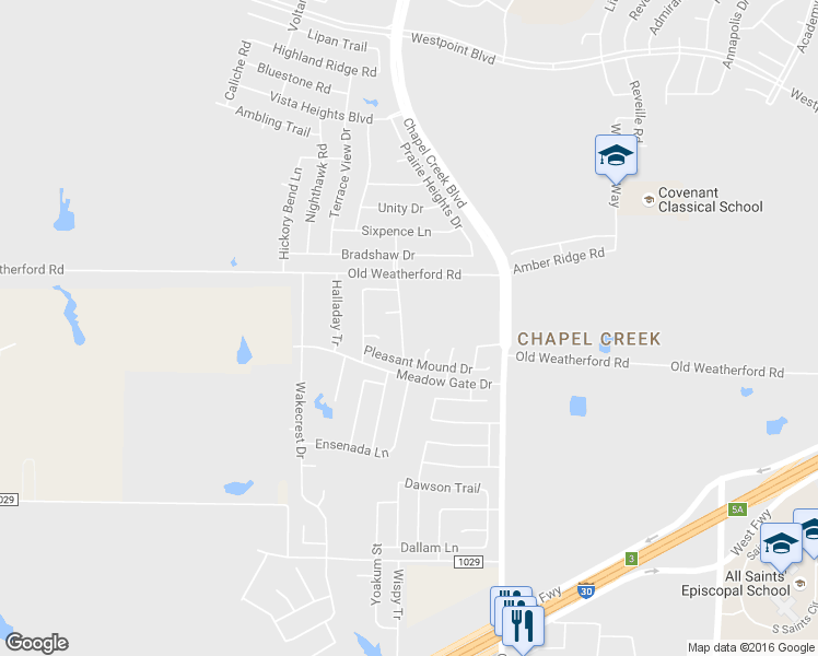 map of restaurants, bars, coffee shops, grocery stores, and more near 2313 Rolling Creek Run in Fort Worth