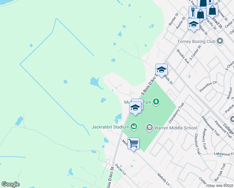 map of restaurants, bars, coffee shops, grocery stores, and more near 105 Dalview Drive in Forney