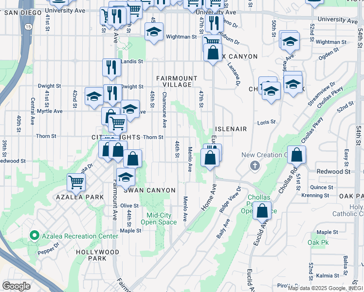 map of restaurants, bars, coffee shops, grocery stores, and more near 3137b Menlo Avenue in San Diego