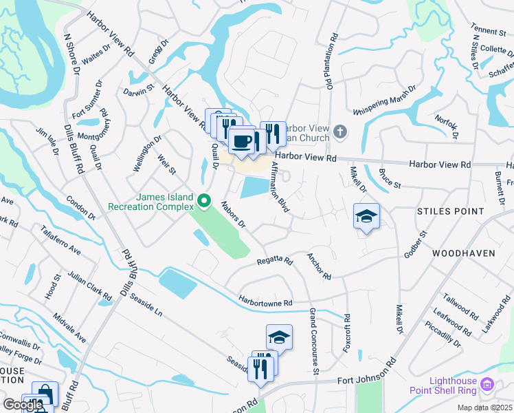 map of restaurants, bars, coffee shops, grocery stores, and more near 546 Cecilia Cove Drive in Charleston