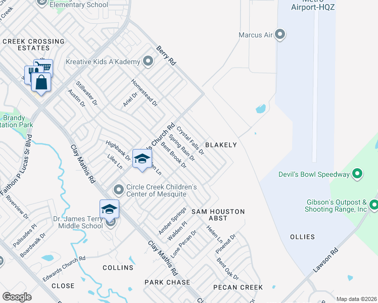 map of restaurants, bars, coffee shops, grocery stores, and more near 2620 Spring Rain Drive in Mesquite