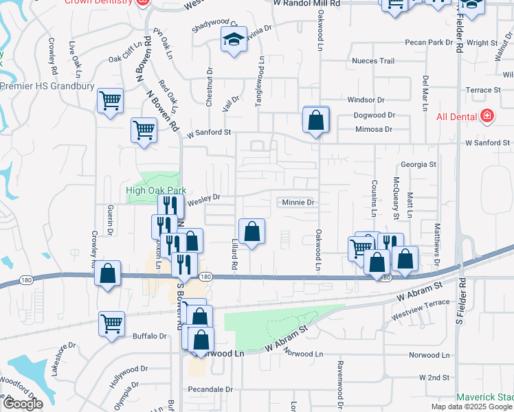 map of restaurants, bars, coffee shops, grocery stores, and more near 2201 Lamplighter Circle in Arlington