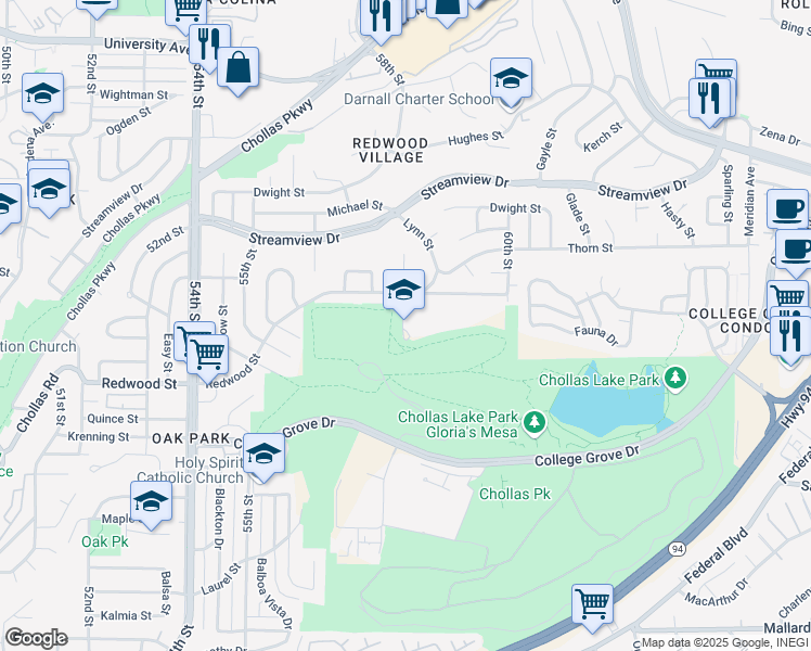 map of restaurants, bars, coffee shops, grocery stores, and more near 3251 Juanita Street in San Diego