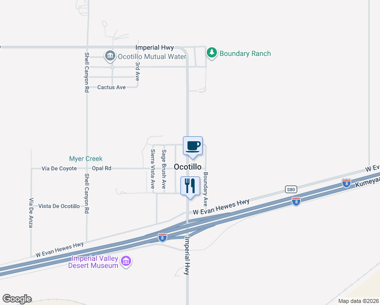map of restaurants, bars, coffee shops, grocery stores, and more near 1194 N Imperial Hwy in Ocotillo