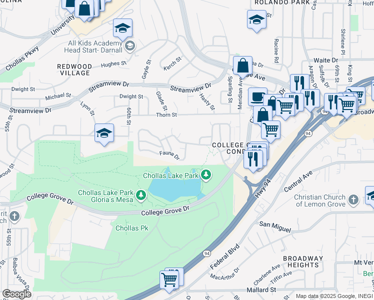 map of restaurants, bars, coffee shops, grocery stores, and more near 6179 Fauna Drive in San Diego
