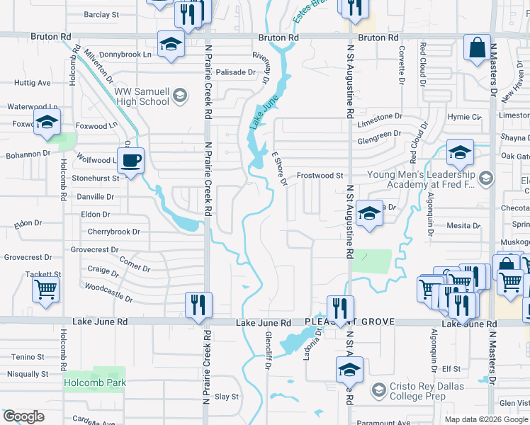 map of restaurants, bars, coffee shops, grocery stores, and more near 9325 Musgrave Drive in Dallas