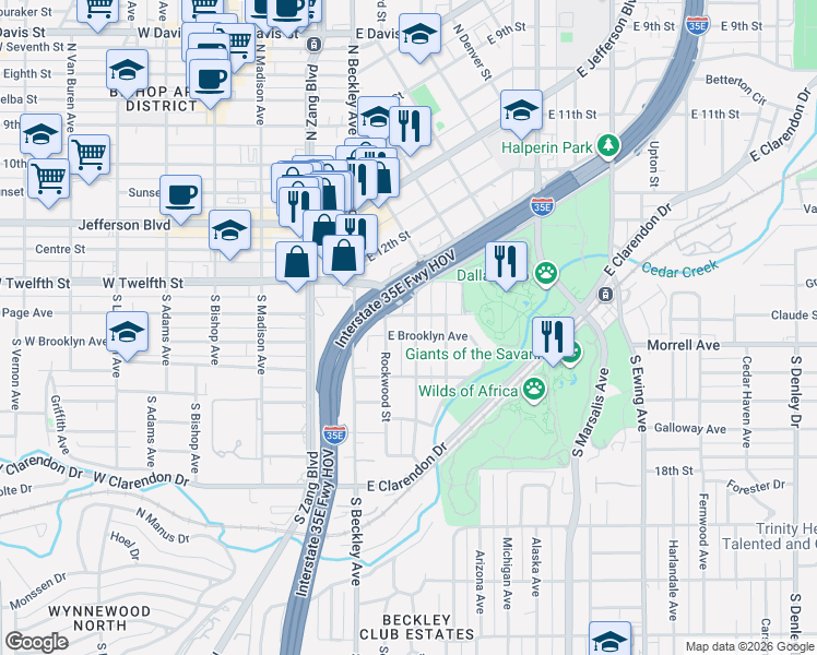 map of restaurants, bars, coffee shops, grocery stores, and more near 711 Cumberland Street in Dallas