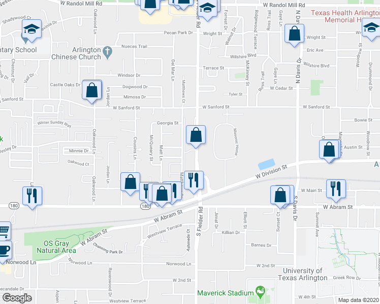 map of restaurants, bars, coffee shops, grocery stores, and more near 9 Matthews Drive in Arlington