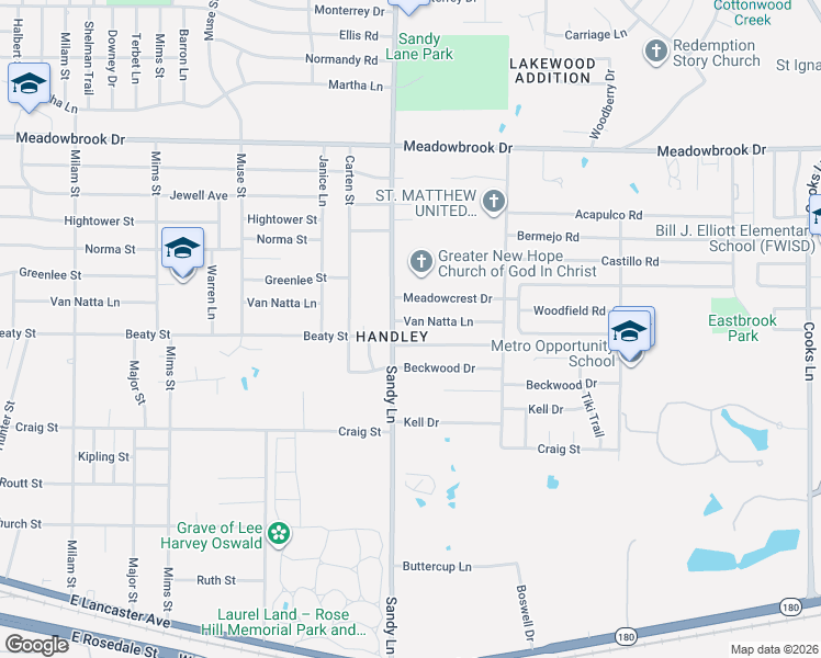 map of restaurants, bars, coffee shops, grocery stores, and more near 7400 Beaty Street in Fort Worth
