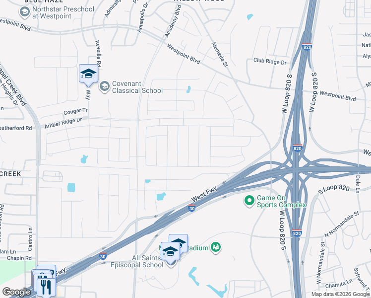 map of restaurants, bars, coffee shops, grocery stores, and more near 2316 Chesnee Road in Fort Worth