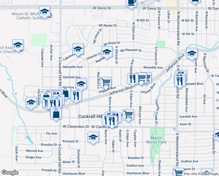 map of restaurants, bars, coffee shops, grocery stores, and more near 3819 Higgins Avenue in Dallas