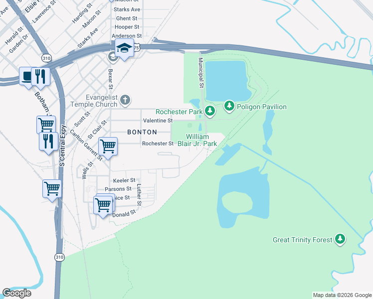 map of restaurants, bars, coffee shops, grocery stores, and more near 3016 Rochester Street in Dallas