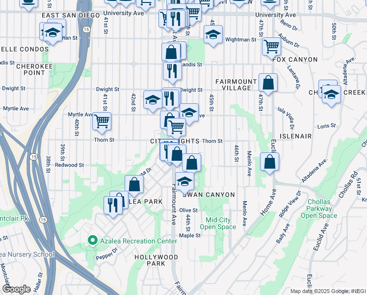 map of restaurants, bars, coffee shops, grocery stores, and more near in San Diego
