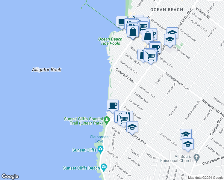 map of restaurants, bars, coffee shops, grocery stores, and more near 4909 Orchard Avenue in San Diego