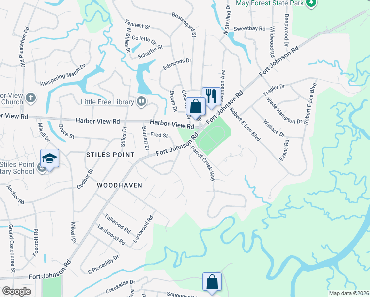 map of restaurants, bars, coffee shops, grocery stores, and more near 625 Harbor View Road in Charleston