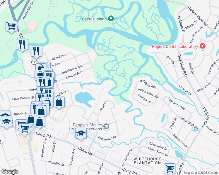 map of restaurants, bars, coffee shops, grocery stores, and more near 146 Oyster Point Row in Charleston