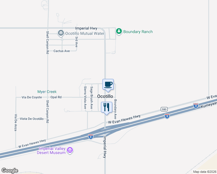 map of restaurants, bars, coffee shops, grocery stores, and more near 1194 North Imperial Highway in Ocotillo