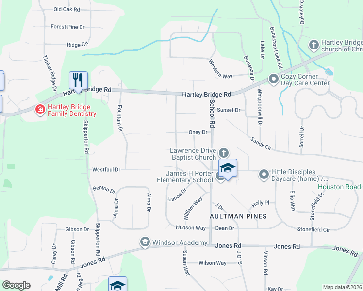 map of restaurants, bars, coffee shops, grocery stores, and more near 100 Hudson Way in Macon