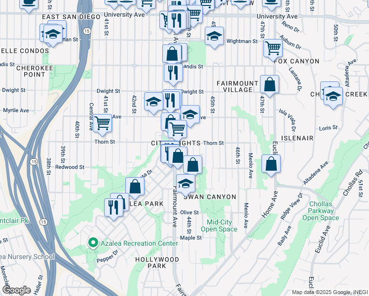 map of restaurants, bars, coffee shops, grocery stores, and more near in San Diego