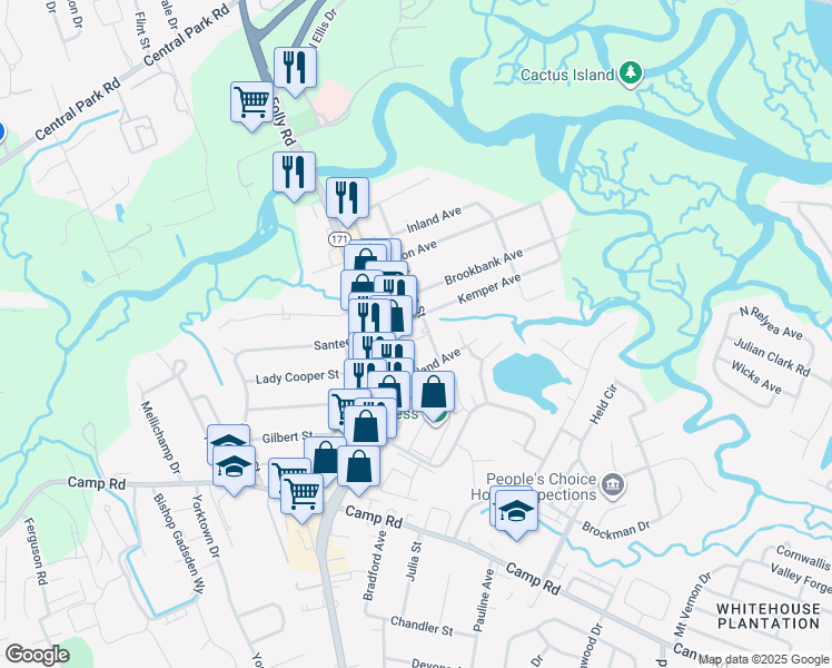 map of restaurants, bars, coffee shops, grocery stores, and more near 1557 Kemper Avenue in Charleston
