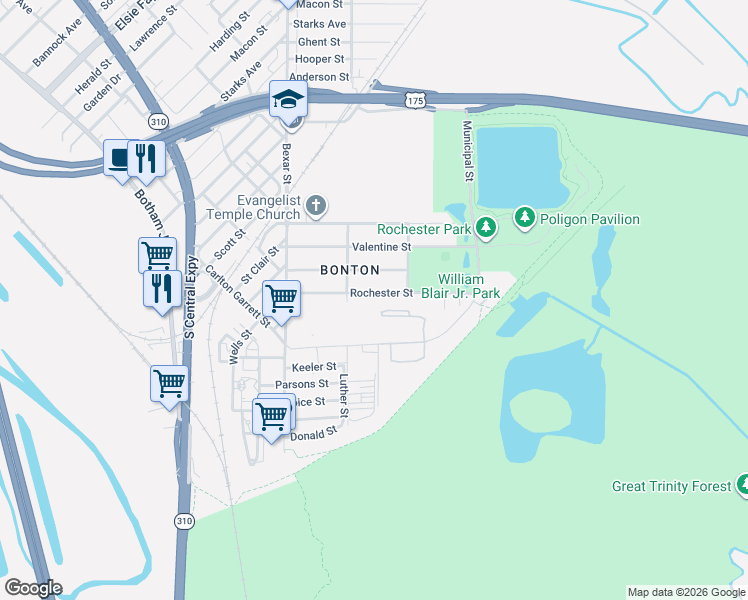 map of restaurants, bars, coffee shops, grocery stores, and more near in Dallas