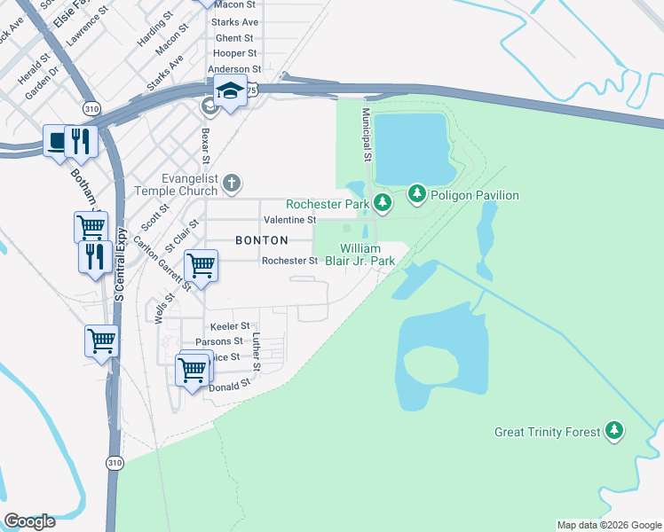 map of restaurants, bars, coffee shops, grocery stores, and more near 3016 Rochester Street in Dallas