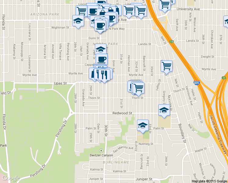 map of restaurants, bars, coffee shops, grocery stores, and more near in San Diego