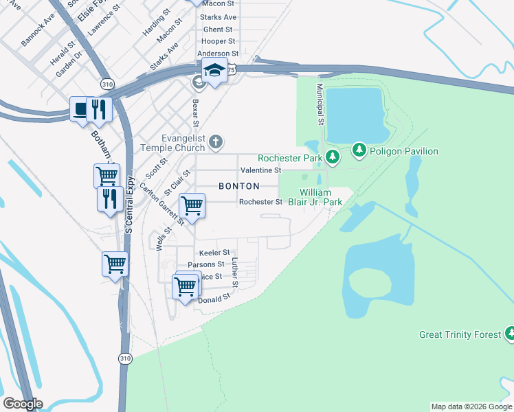 map of restaurants, bars, coffee shops, grocery stores, and more near in Dallas