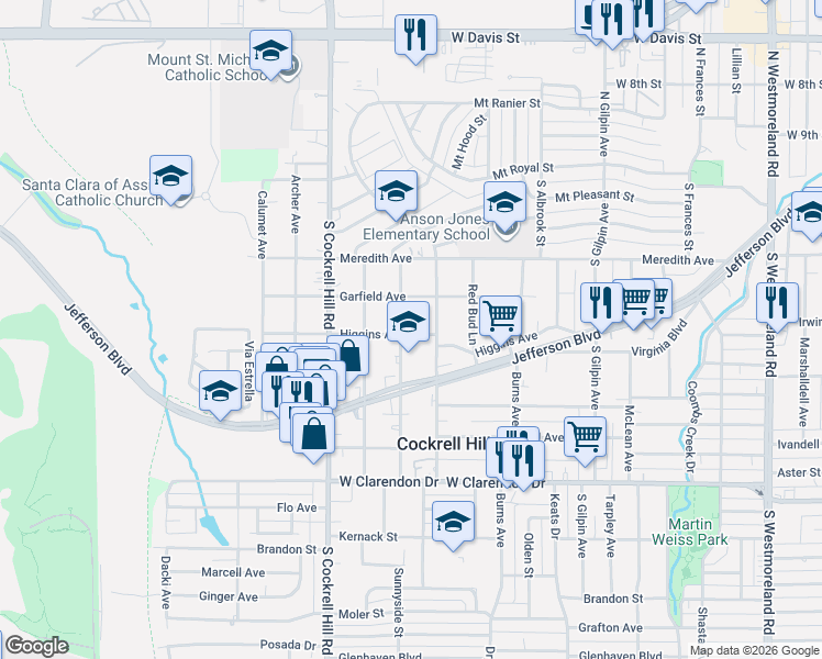 map of restaurants, bars, coffee shops, grocery stores, and more near 518 Sunnyside Street in Dallas