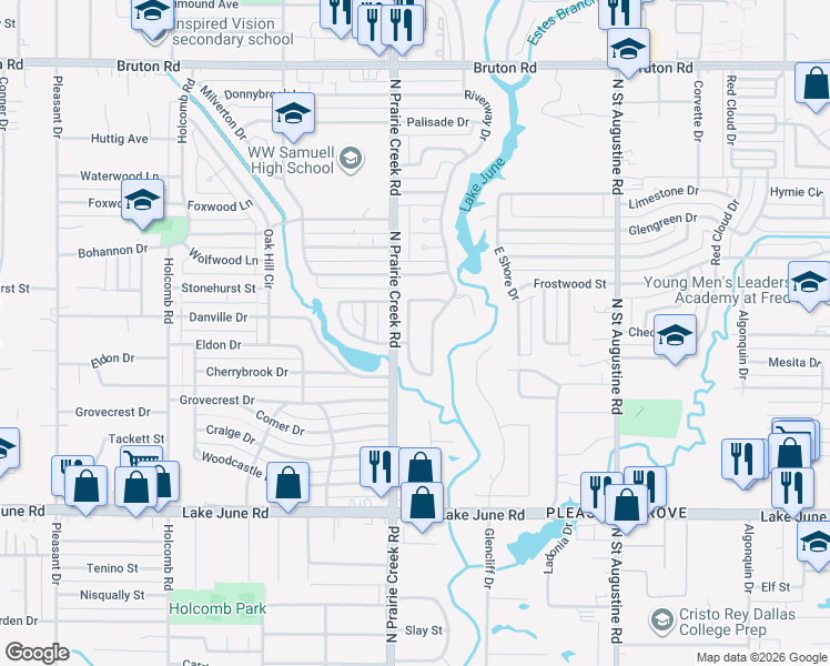 map of restaurants, bars, coffee shops, grocery stores, and more near 1632 Riverway Bend Circle in Dallas