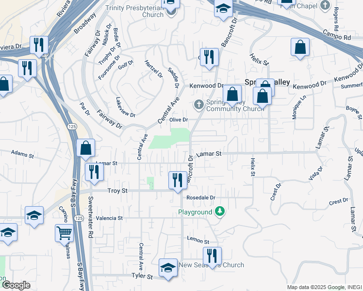 map of restaurants, bars, coffee shops, grocery stores, and more near 3166 Bancroft Drive in San Diego