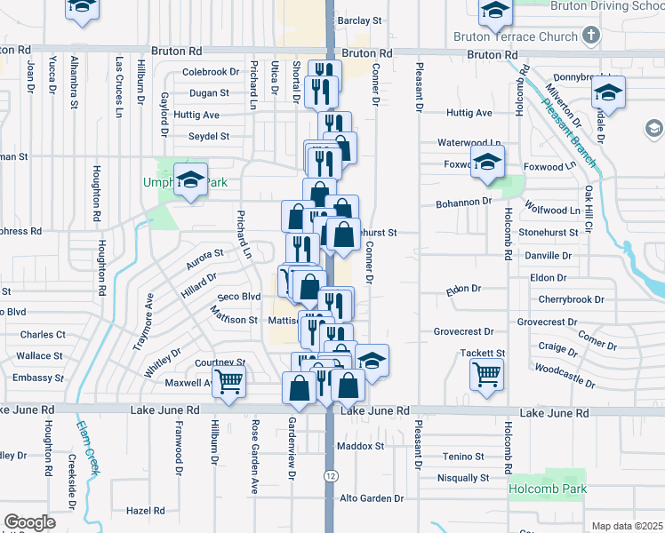 map of restaurants, bars, coffee shops, grocery stores, and more near 1600 South Buckner Boulevard in Dallas