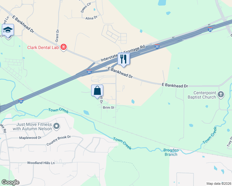 map of restaurants, bars, coffee shops, grocery stores, and more near 1104 Banks Drive in Weatherford
