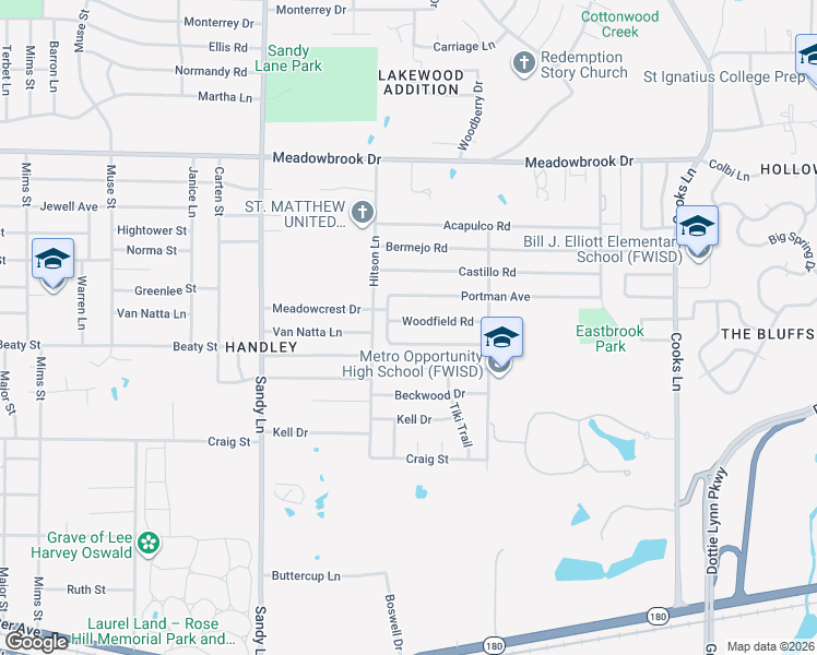 map of restaurants, bars, coffee shops, grocery stores, and more near 7525 Woodfield Road in Fort Worth