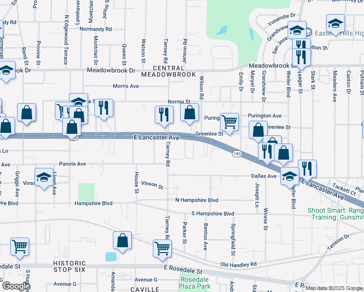 map of restaurants, bars, coffee shops, grocery stores, and more near 5128 East Lancaster Avenue in Fort Worth