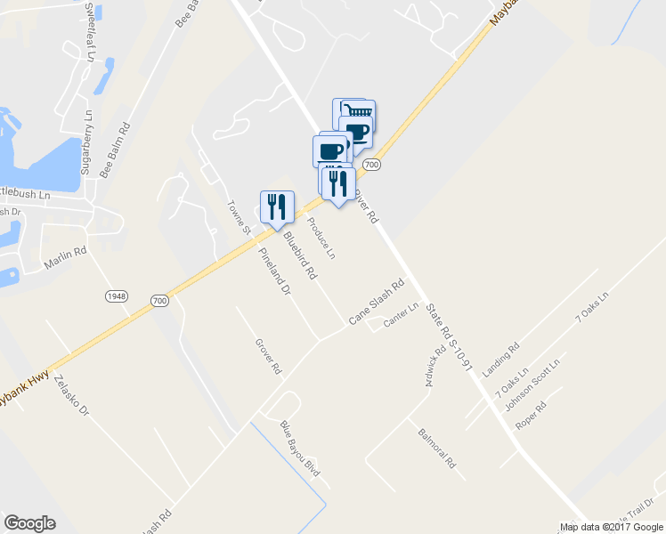map of restaurants, bars, coffee shops, grocery stores, and more near 1844 Produce Lane in Johns Island
