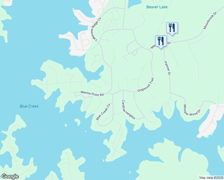 map of restaurants, bars, coffee shops, grocery stores, and more near 106A Marina Point Road in Dadeville