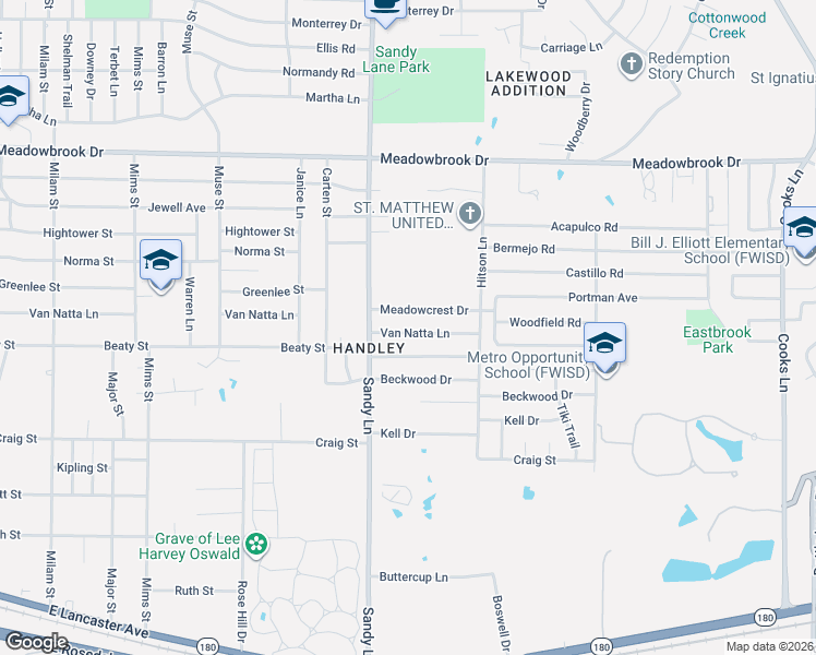 map of restaurants, bars, coffee shops, grocery stores, and more near 7432 Meadowcrest Drive in Fort Worth