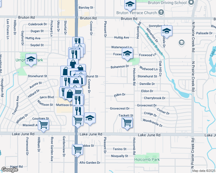 map of restaurants, bars, coffee shops, grocery stores, and more near 1630 Pleasant Drive in Dallas