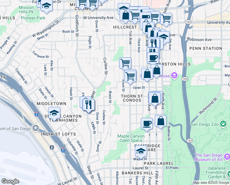 map of restaurants, bars, coffee shops, grocery stores, and more near 3407 Albatross Street in San Diego