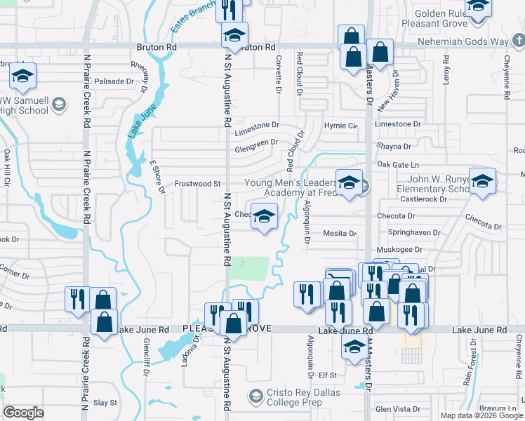 map of restaurants, bars, coffee shops, grocery stores, and more near 9716 Faircloud Drive in Dallas
