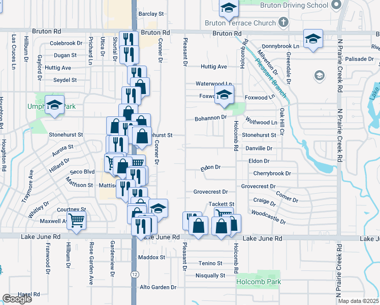 map of restaurants, bars, coffee shops, grocery stores, and more near 1630 Pleasant Drive in Dallas